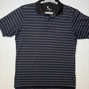 F&G Tech Golf Polo Shirt Mens Large Black Blue Striped Excellent Performance